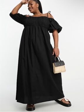 NWT - ASOS Black Maxi Dress with Puff Sleeves - Size 6